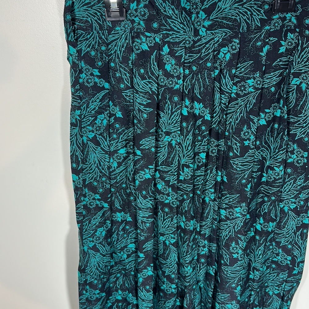 Synari Woman's size 9/10 Vintage Pleated black Turquoise Paisley Skirt Midi - Picture 5 of 9